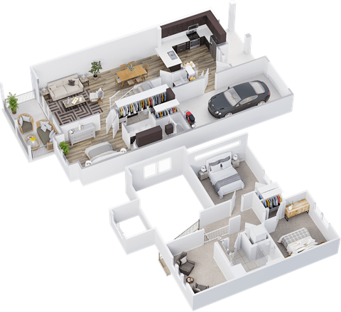 a rendering of a 3d floor plan of a house